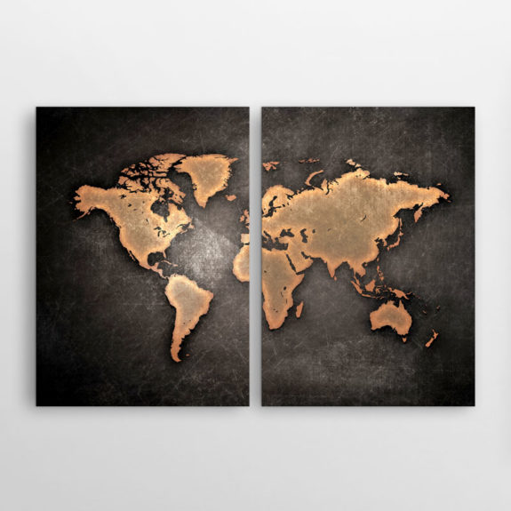 Vintage Παγκόσμιος Χάρτης σε Μαύρο, Δίπτυχος
