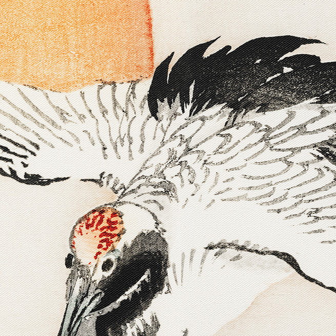 Ιαπωνικός Πίνακας με κορνίζα Γερανός πετάει με φόντο τον ήλιο