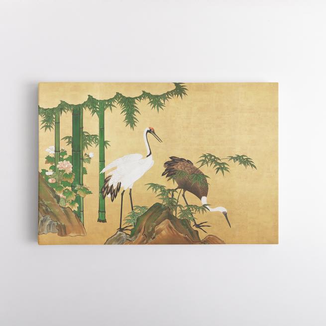 Japanese cranes with bamboo Kano School
