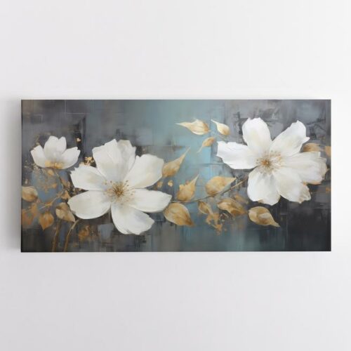 Πίνακας με Λευκά Λουλούδια και Χρυσά Φύλλα
