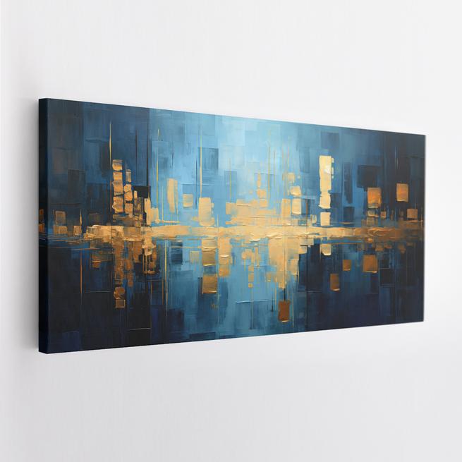 Abstract πίνακας με χρώμματα χρυσό και μπλέ
