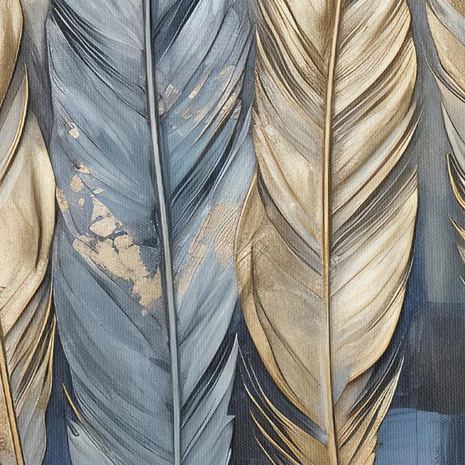 Abstract Πίνακας με χρυσά και μπλέ φτερά