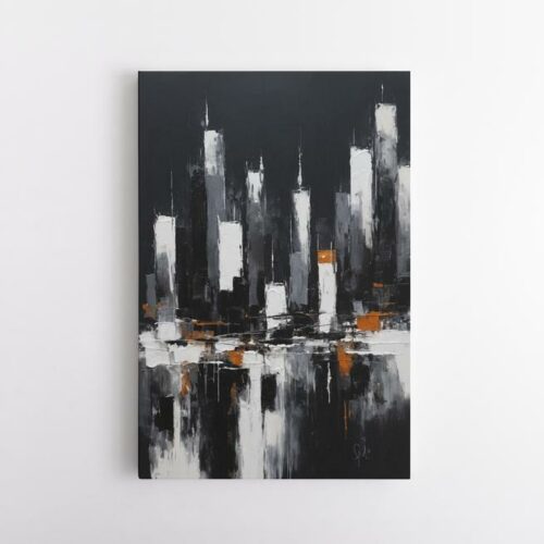 Αντανακλάσεις ουρανοξυστών σε νερό μέσα σε μονόχρωμο τοπίο