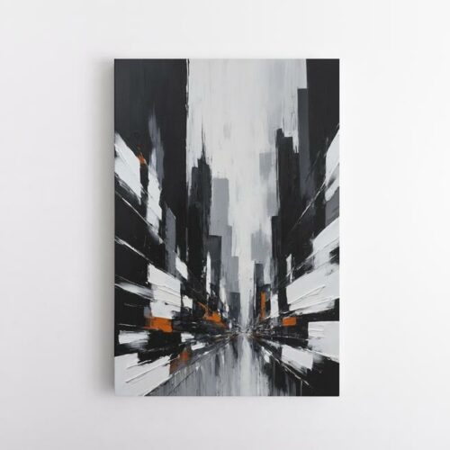 Αφηρημένη μετρόπολη με ουρανοξύστες και δυναμική ατμόσφαιρα