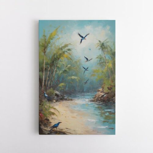 Ηρεμία και ομορφιά σε τροπικό ποτάμι με πολύχρωμα πουλιά