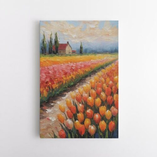 Περίπατος σε μονοπάτι μέσα από πολύχρωμο χωράφι τουλιπών