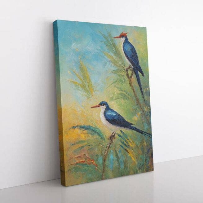Μια στιγμή ηρεμίας πουλιά σε κλαδιά, πίνακας με χρώμα