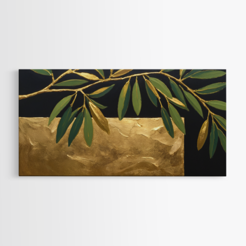 Στιλιζαρισμένο κλαδί Ελιάς σε χρυσο και μαύρο φόντο