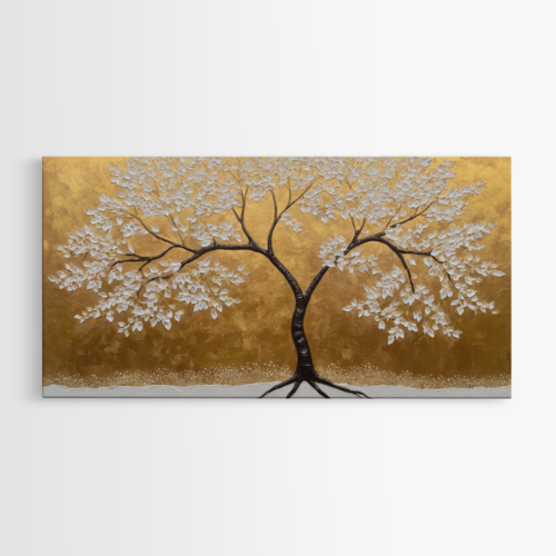 Τρισδιάστατα λευκά φύλλα σε δέντρο με ζεστό χρυσαφί φόντο