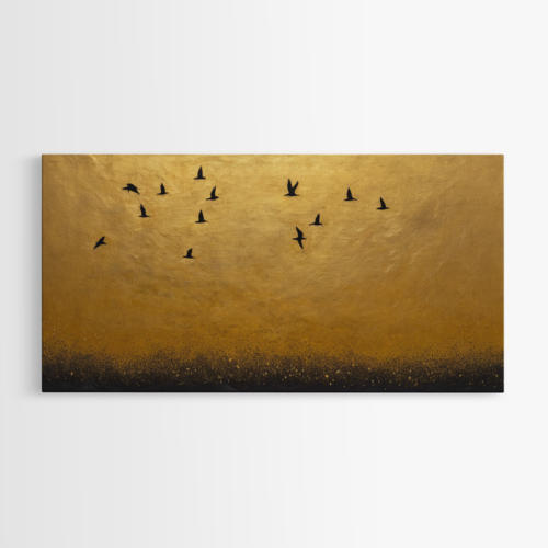 Χορός πουλιών με χρυσό φόντο