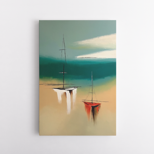 Αφηρημένη Απεικόνιση Ιστιοπλοϊκών Σε Ήσυχο Θαλάσσιο Τοπίο