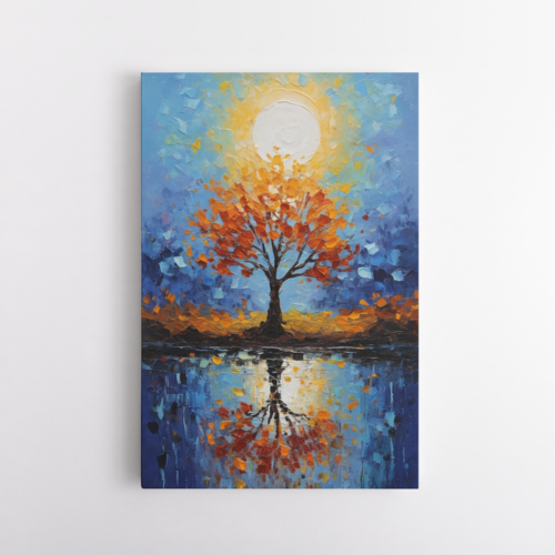 Αντανάκλαση φθινοπωρινού δέντρου σε ήρεμα νερά