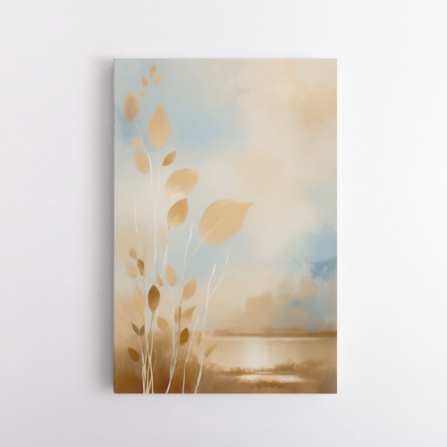 Ηρεμία στην όχθη λίμνης με φυτά σε ζεστές αποχρώσεις