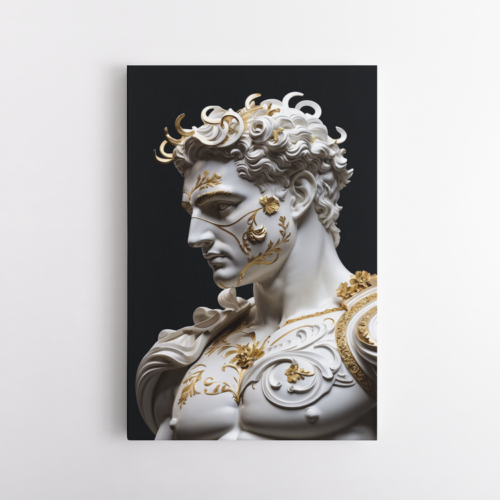 Κλασική γλυπτική τέχνη με χρυσά στοιχεία σε μαύρο φόντο