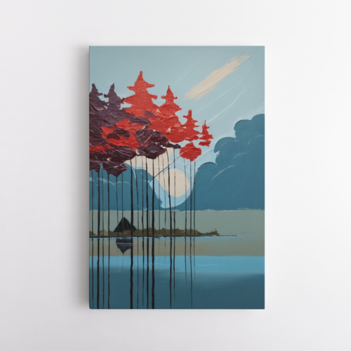 Κόκκινα Δέντρα Και Μπλε Αντανακλάσεις