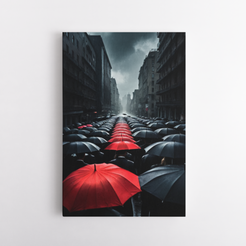 Κόκκινες ομπρέλες ανάμεσα σε μαύρη ομοιομορφία