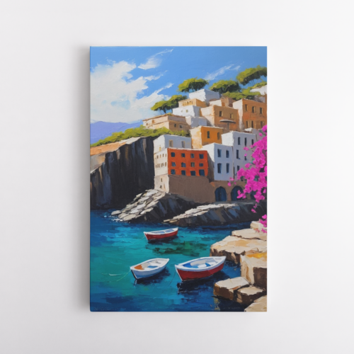 Μεσογειακό χωριό αγκαλιάζει την ακτή με ζωηρά χρώματα
