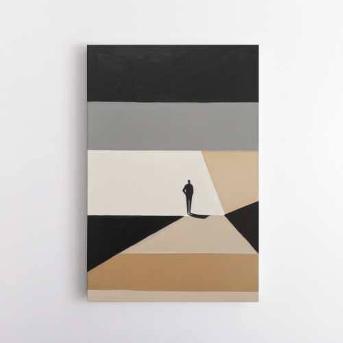 Μοναχική φιγούρα ανάμεσα σε γεωμετρικά σχήματα και χρώματα