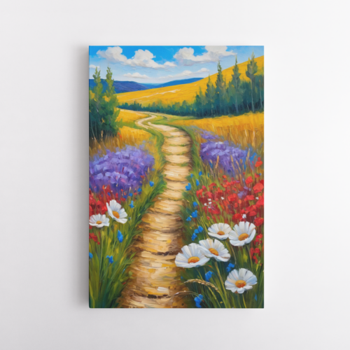 Μονοπάτι μέσα από λιβάδι με άγρια λουλούδια και δέντρα