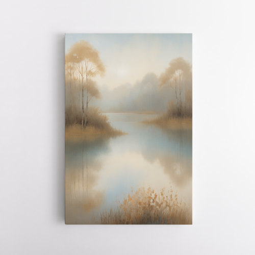 Μυστηριώδης ομίχλη πάνω από ήσυχα νερά και φθινοπωρινά δέντρα