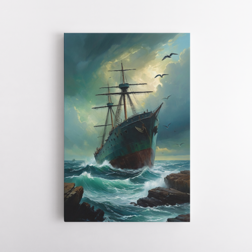 Σκοτεινό καράβι πλέει μέσα σε θαλασσοταραχή