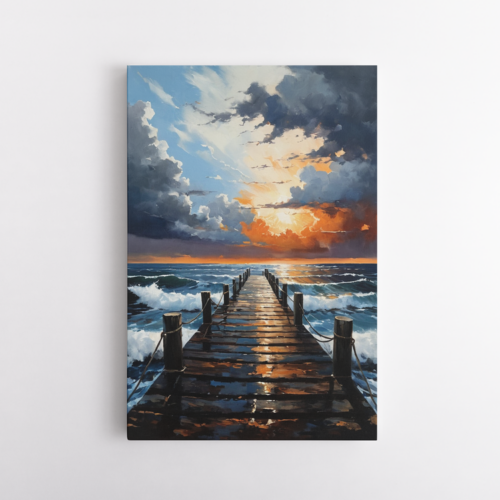 Ξύλινη αποβάθρα διασχίζει την θύελλα του ανήσυχου πελάγους