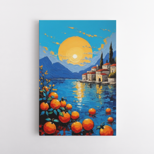 Ζωηρά Πορτοκάλια σε Πρώτο Πλάνο με Θέα Θαλασσινό Ηλιοβασίλεμα