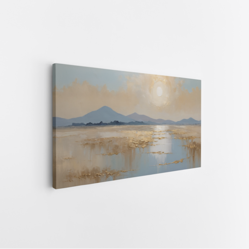 Σιωπηλή Φύση Βουνά, Νερό και Ουρανός σε Χρυσή Απόχρωση