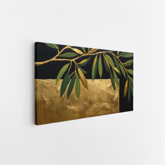 Στιλιζαρισμένο κλαδί Ελιάς σε χρυσο και μαύρο φόντο