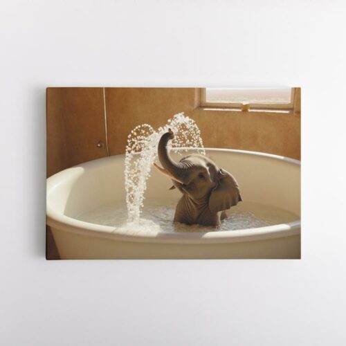 Ένας μικρός ελέφαντας σε μπανιέρα παίζει με το νερό