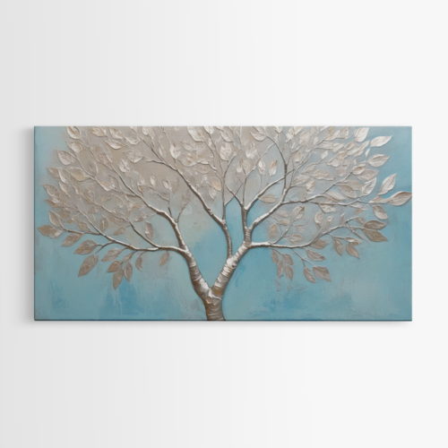 Ασημί δέντρο σε παλ γαλάζιο
