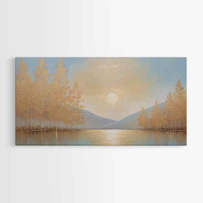 Ηλιοβασίλεμα στη λίμνη με τα χρυσά δέντρα