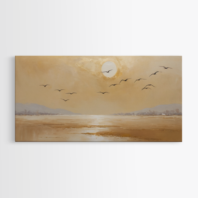 Λαμπερός ορίζοντας με πουλιά