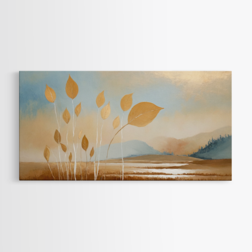 Χρυσά φύλλα σε αχνό τοπίο