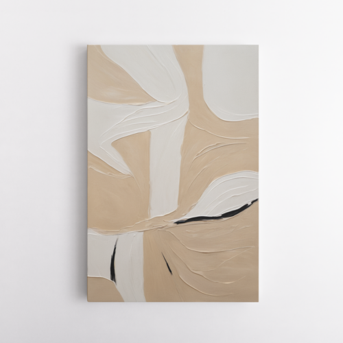 Αφηρημένη σύνθεση με μπεζ, λευκό και μαύρες πινελιές 1