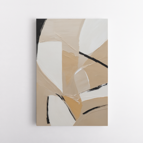 Αφηρημένη σύνθεση με μπεζ, λευκό και μαύρες πινελιές 2