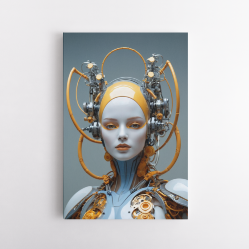 Ανδροειδές με γυναικεία μορφή και κίτρινα μηχανικά στοιχεία