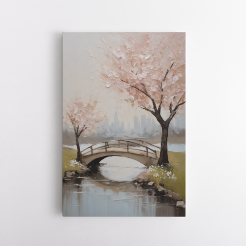 Ανθισμένα δέντρα δίπλα στη γέφυρα