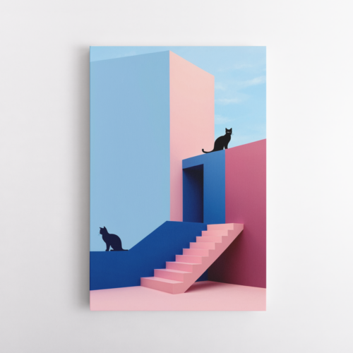 Αρχιτεκτονική σύνθεση με δυο μαύρες γάτες και σκαλοπάτια