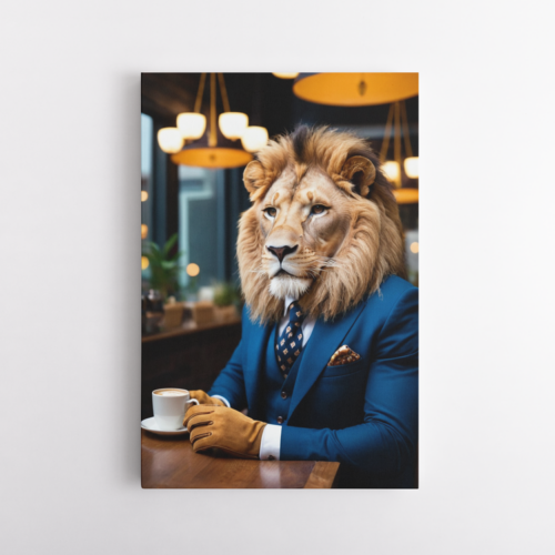 Ένα λιοντάρι απολαμβάνει τον καφέ του