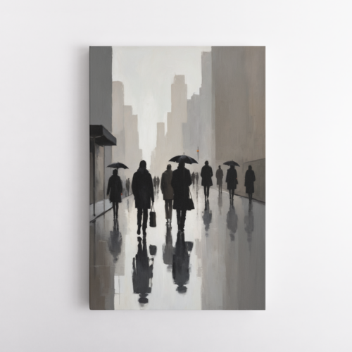 Φιγούρες σε Αστικό Τοπίο Γκρι, Μαύρο, Μπεζ #1