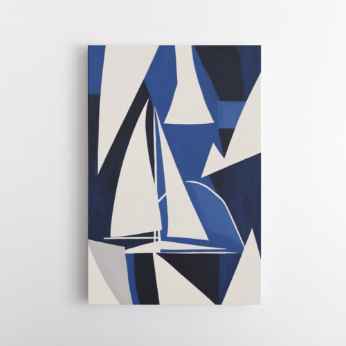 Ιστιοφόρο σε μπλε γεωμετρική θάλασσα