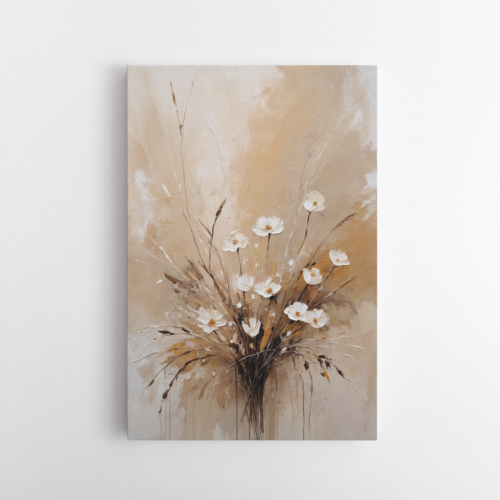 Λευκά λουλούδια σε φόντο με μπεζ και καφέ αποχρώσεις