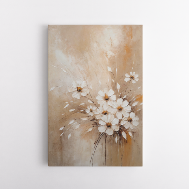 Λευκά λουλούδια σε φόντο με μπεζ και καφέ αποχρώσεις 1