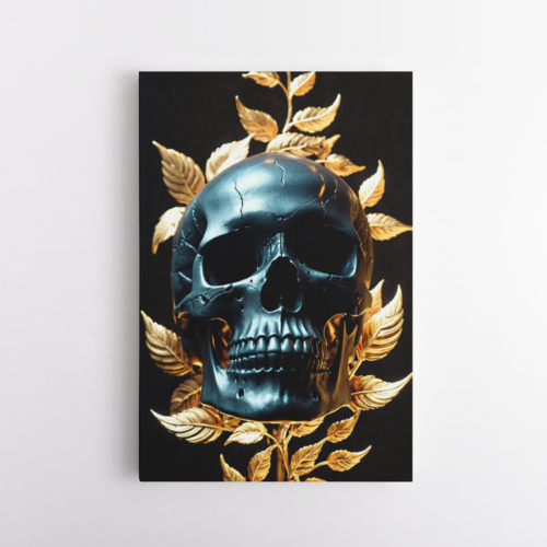 Μαύρο κρανίο με χρυσά φύλλα