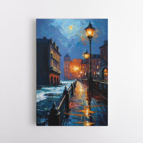 Νύχτα σε παραθαλάσσια πόλη