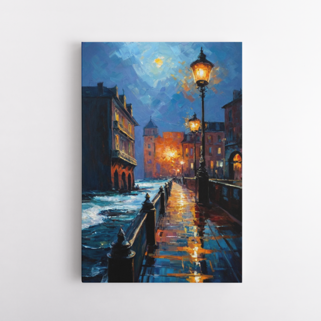 Νύχτα σε παραθαλάσσια πόλη