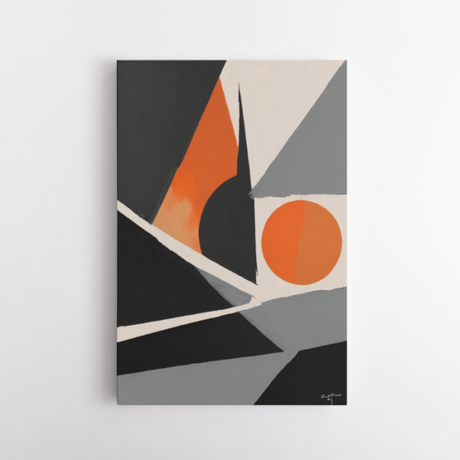 Πορτοκαλί ήλιος σε αφηρημένο γκρι, μαύρο και μπεζ