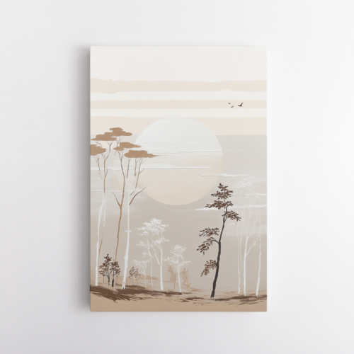 Τοπίο με ψηλά δέντρα σε απαλές αποχρώσεις του μπεζ και του καφέ
