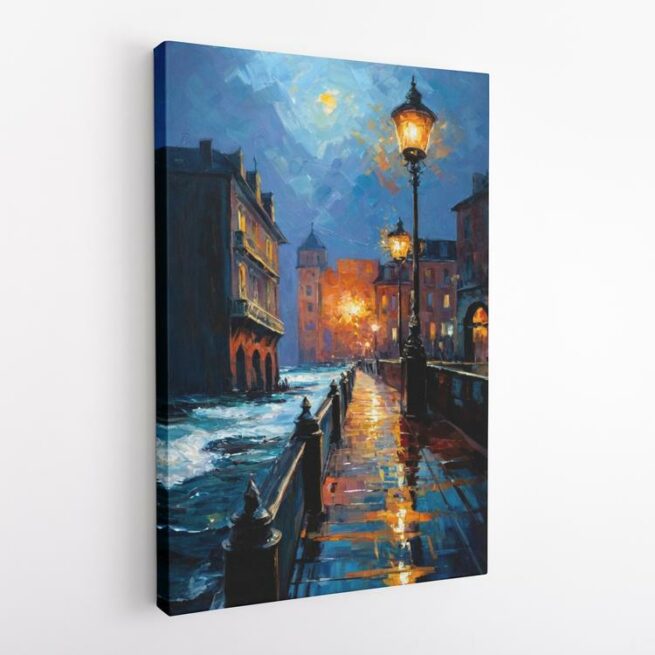 Νύχτα σε παραθαλάσσια πόλη